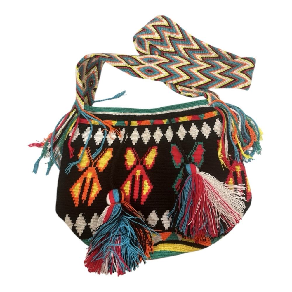 Wayuu Mochila Colombian Bag Large Boho Butterfly Geometric Colorful Tassel